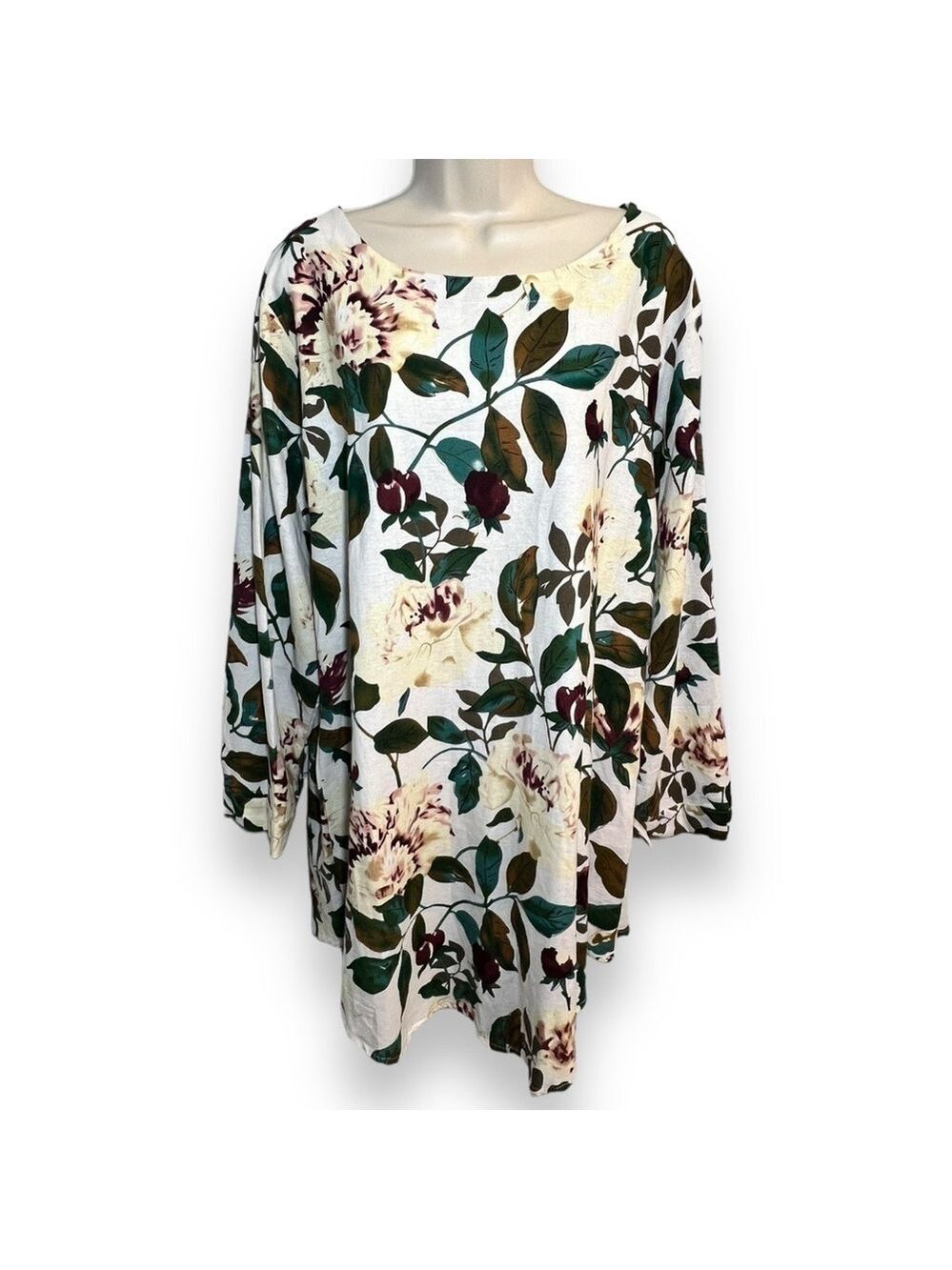 Callabie Women’s Roll Tab Sleeve Tunic Cream Floral Size 2XL